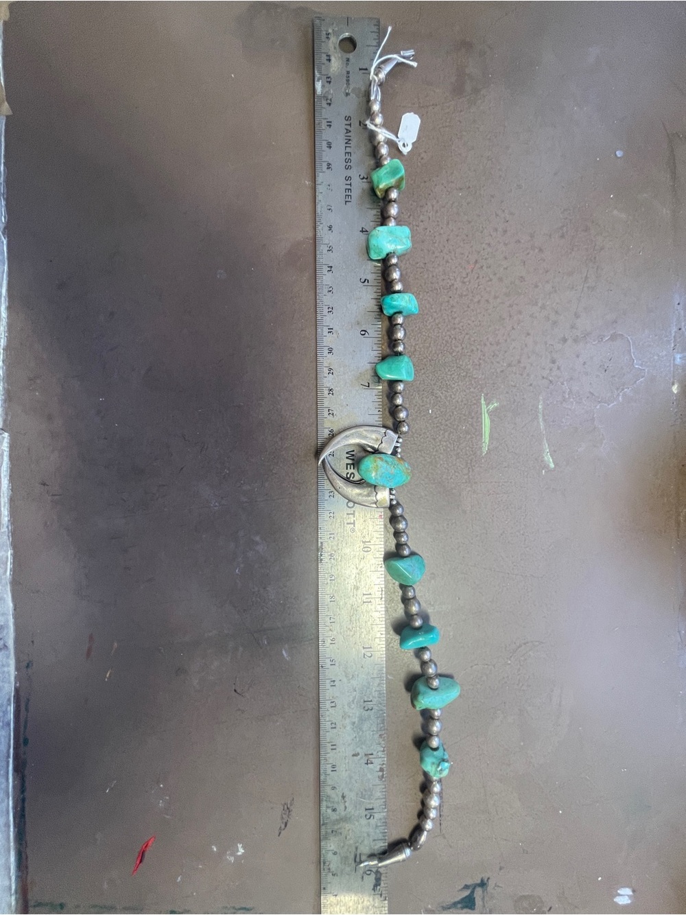 Vintage Mid 20c Native American Handmade Turquoise Naja & Navajo Pearl Necklace - Picture 10 of 10